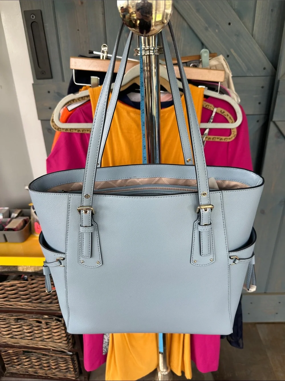 Michael Kors Pale Blue Saffiano Leather Tote with Gold Hardware NWT